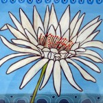 contemporary, white flower on blue background