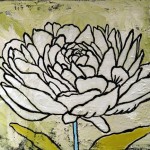 Contemporary, white, peony, on light green, yellow background