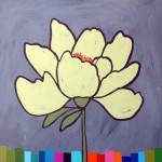 cream flower on gray background with color swatches