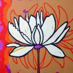 white flower on pink, orange background